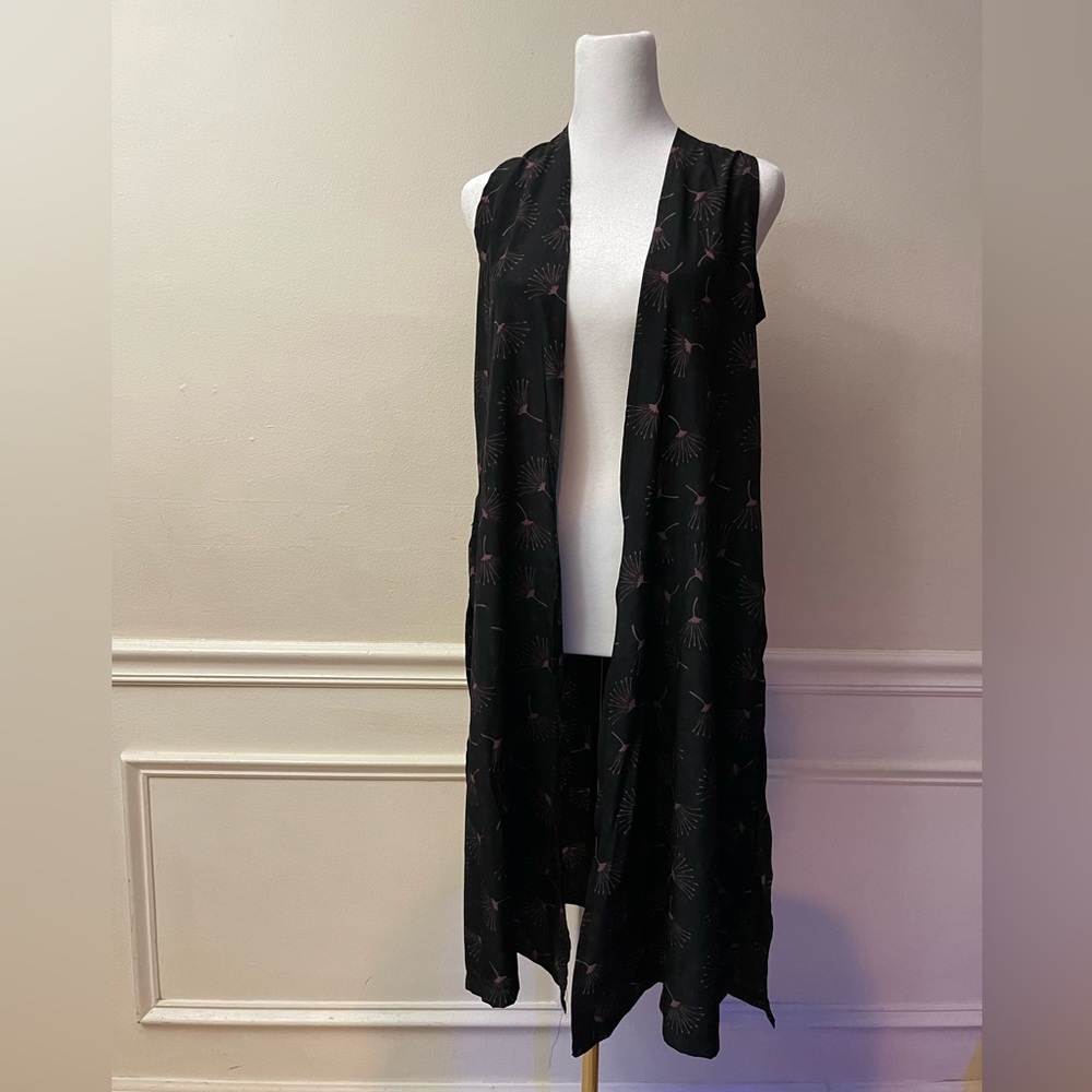 LuLaRoe Womens Black Printed Joy Sleeveless Duster Vest Size XS